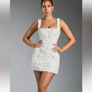 Oh Polly White Floral-Appliqué Corset Mini Dress